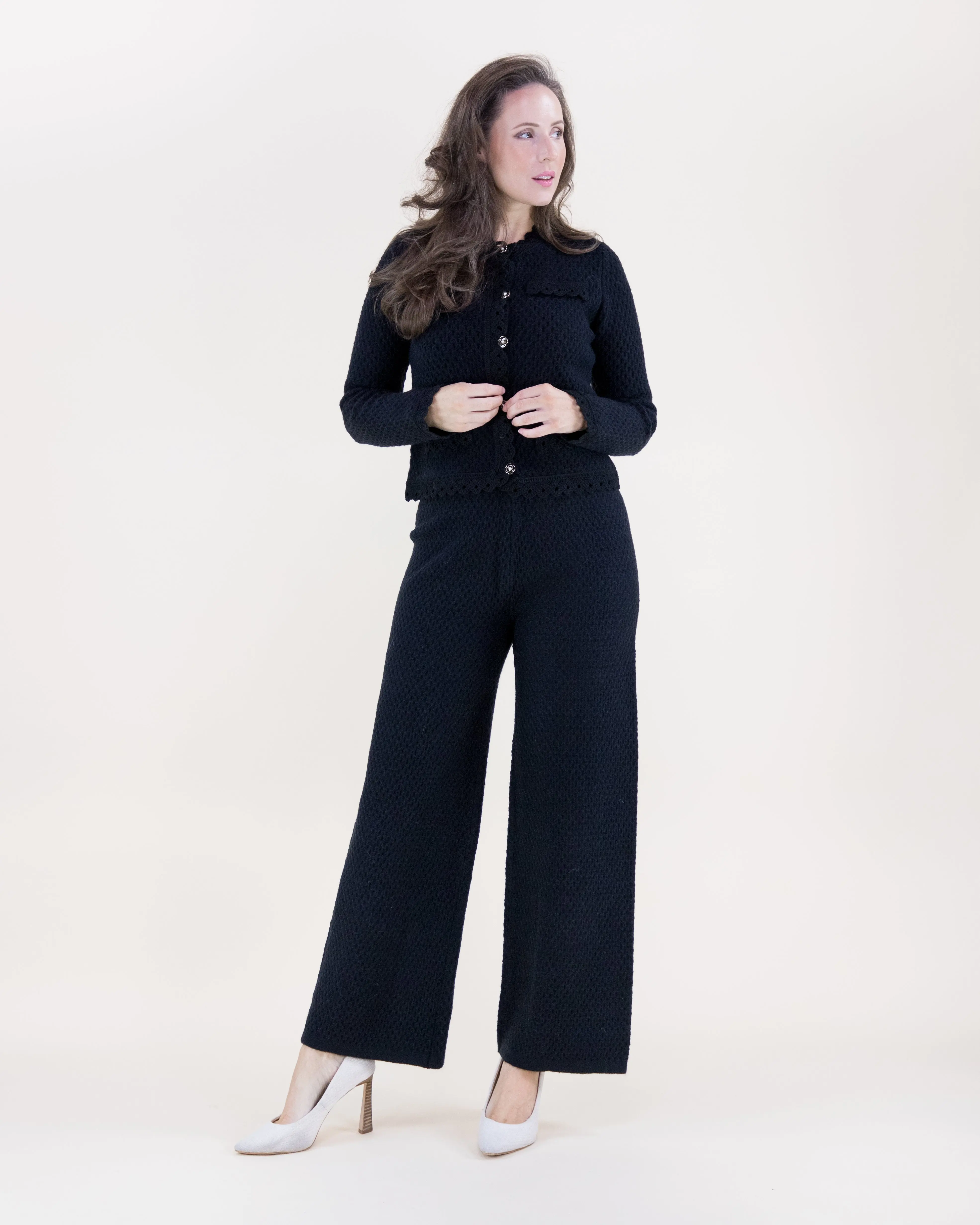Honeycomb Stitch Scallopped Hems Boxy Cardigan