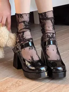 Women's Ultra-Thin Mesh Embroidered Knee High Socks, 1 Pair, Comfortable Fashion, Breathable, Fit, Perfect for Daily Wear, Stylish and Comfy, Lace Crew Socks