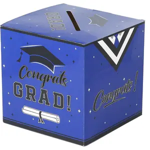 Graduation Card Box 2026 Graduation Party Decorations Blue Graduation Card Box Holder Foldable Congrat Grad Card Gift Boxes Money Box 2026 Graduation Decoration 2026 Graduation Party Supplies Favor