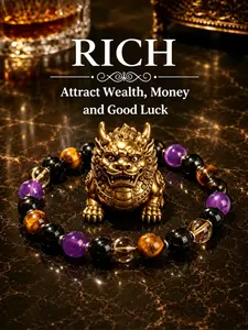 Money Attraction Bracelet with Amethyst Smoky Quartz Tiger Eye stones - Elegant Design blue friendship bracelet beaded jewelry protection bracelet encouragement gift Elastic Band fashion artificial bracelet of the day Crystal Bracelet