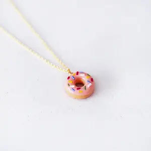 Elfi Handmade Classic Mini Pink Sprinkle Doughnut Necklace - Lightweight Adjustable Sweetly Eye-Catching Jewelry for Daily Style 14x14 mm Donut Size 17 inch Chain Length