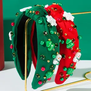 Women's Christmas Headband Classic Style Christmas Tree Santa Claus Alloy Cloth Resin Inlay Resin Rhinestones 2pcs