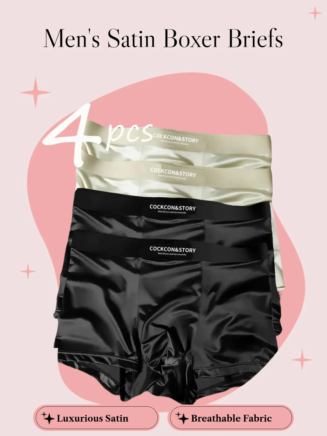 Men's Satin Underwear Set, Breathable Lightweight Comfort, Cool Luxurious Fabric, Casual Fitted Design, All Seasons Wear