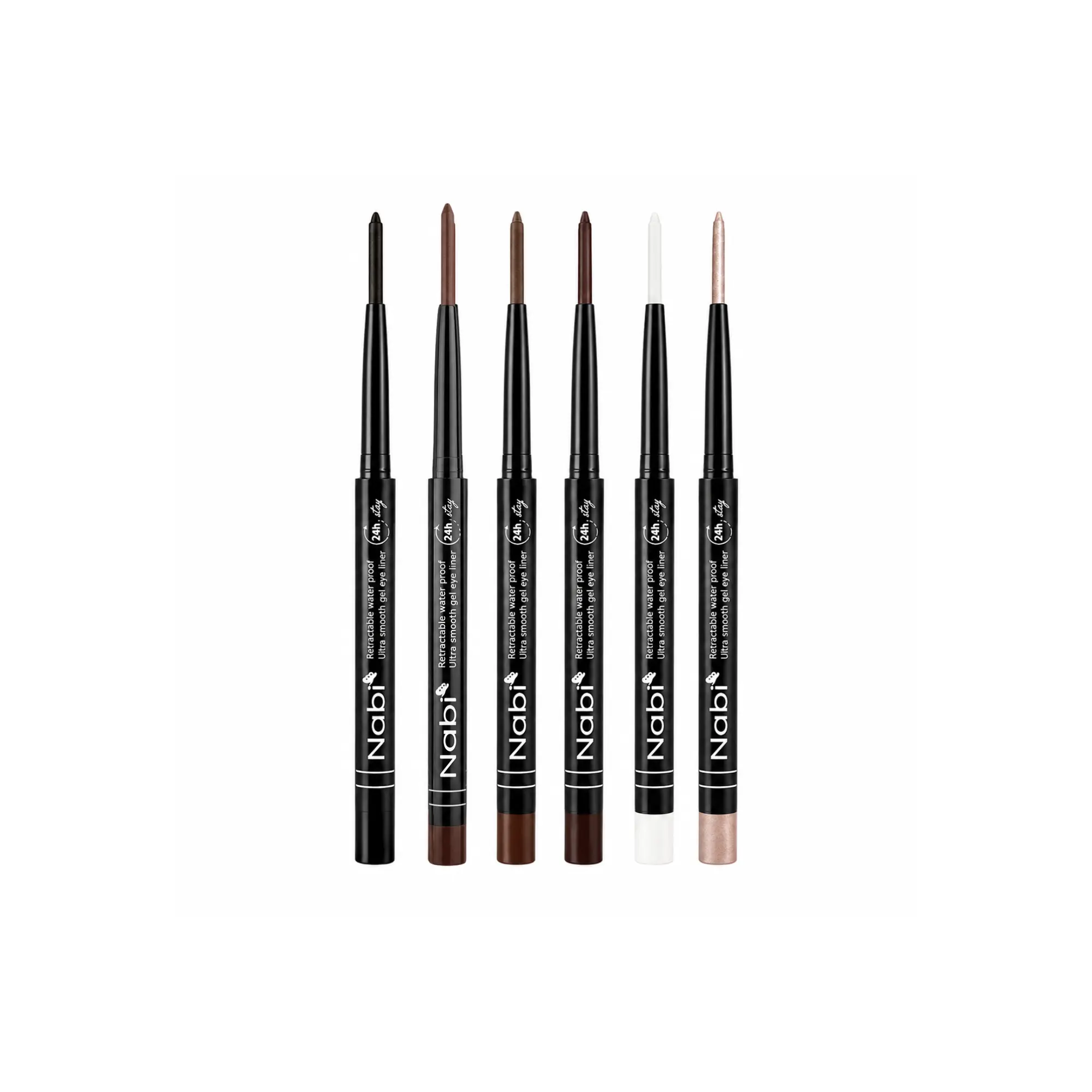Nabi Retractable Waterproof Ultra Smooth Gel Eye Liner Pencil 6COLORS - for Long-Lasting Precise Definition and Easy Application
