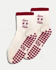 AMORE PILATES GRIP SOCKS - Premium Combed Cotton Crew Grip Socks with Cushioned Soles & Integrated Arch Support for Optimal Comfort and Stability