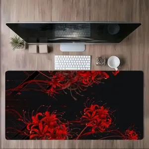 1 pc Large Red Spider Lily Pattern Anime Mouse Pad HD Durable Locked Edges Non-slip Rubber Washable Pads for PC Office Computer Gamer Extra Long Computer Accessory for Gamer Stylish Study and Workstation Decoration Mats Playmat XXL Keyboard Desktop Mat