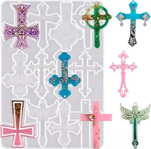 Cross Resin Molds,12 Cavity Epoxy Resin Cross Molds Silicone Molds for Keychain DIY Craft Necklace Jewelry