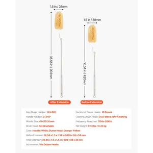 VEVOR Duster Refills, Heavy Duty Dusters for Cleaning, 3 ft Extendable Handle with 10 Refills, Reusable Non-woven Fabric 360 Cleaning Kit for Dusting Furniture, Blinds, Ceiling Fans, Walls, Corners