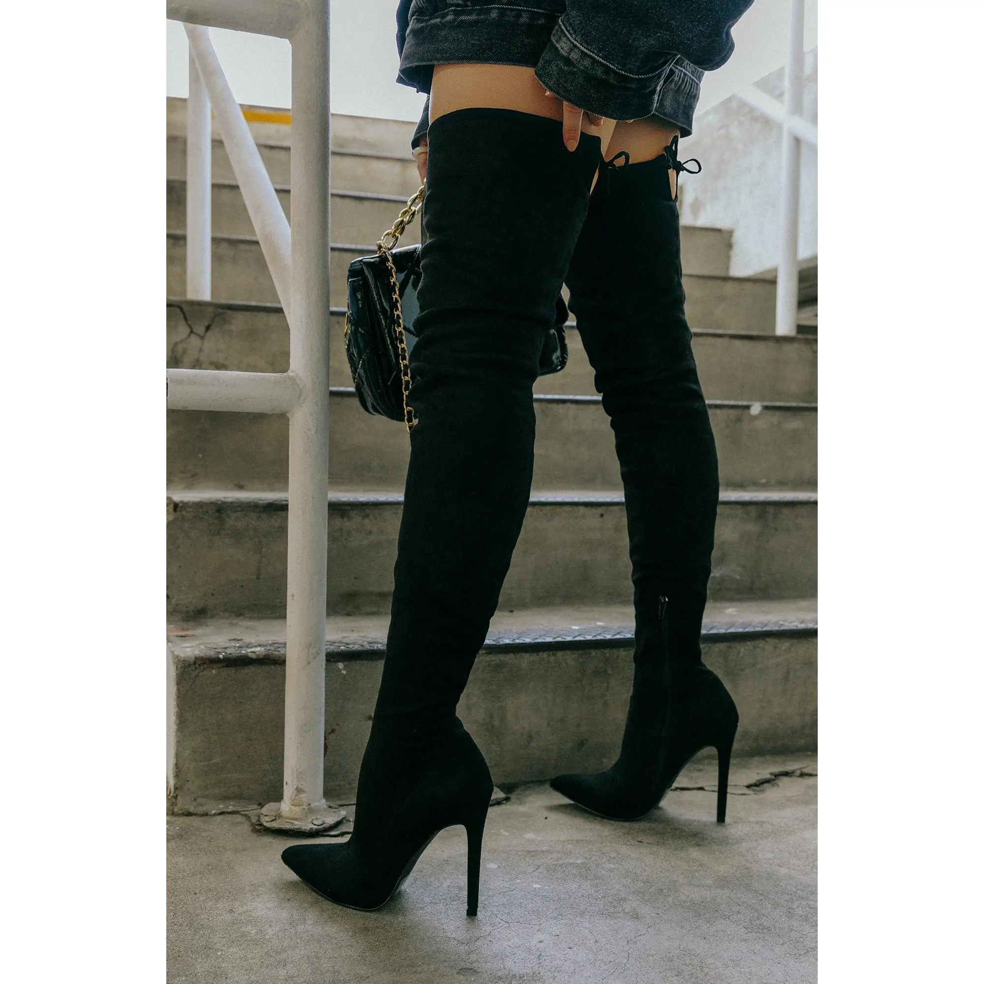 Groundbreaking Over The Knee High Heel Boots - Black