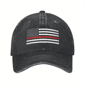 Thin Red Line Firefighter Flag Baseball Cap - Vintage Washed Denim Snapback Hat with American Flag & Red Stripe Design, Adjustable Unisex Breathable Foldable Sun Hat for Men Women, Outdoor Sports Daily Wear, Sports Sun Hat | Patriotic Hat | Foldable Hat