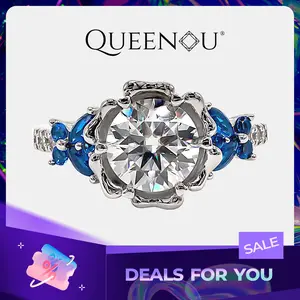 【730】"Springtime Symphony" Blue Butterflies 2 Carat Synthetic Moissanite Petal-Set Ring