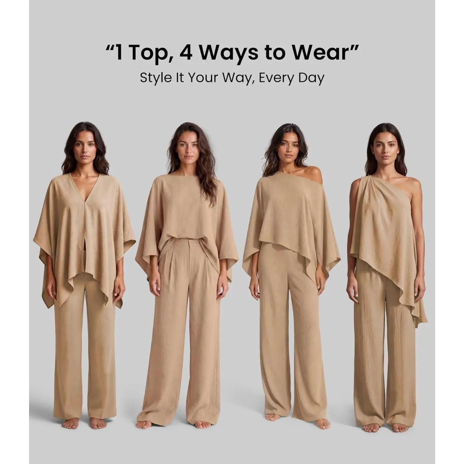 Sunzel Women's Multiway Baggy Linen-Like Blouse - Longsleeves Shirts, Off Shoulder, Batwing Sleeves, V-Neck/Boat Neck, Flowy Wrap Top for Summer Beach Vacation, Bohemian Style, Baggy Linen Blouses & Shirts, Bohemian Style Blouses & Shirts