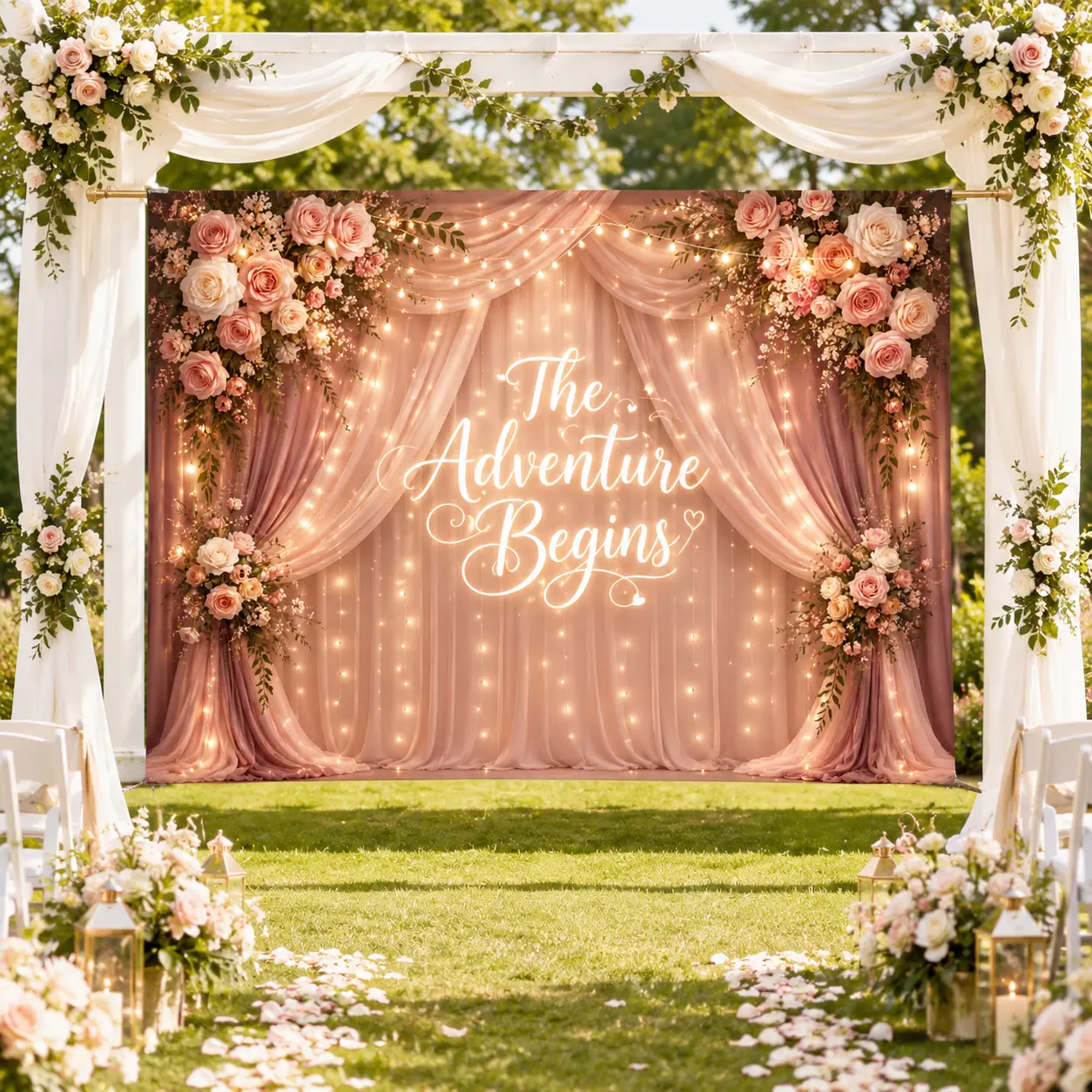Wedding Backdrop Tapestry, Romantic Mr and Mrs Floral Wall Hanging for Reception Ceremony, Bridal Shower Photo Booth Decor, Engagement Party Banner