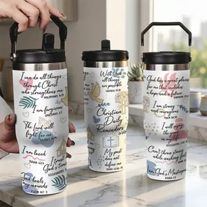 Christian Bible Verses Design, Stainless Steel Skinny Tumbler with Straw, Double Wall Vacuum Insulated Travel Coffee Mug, Religious Inspirational Gifts for Women