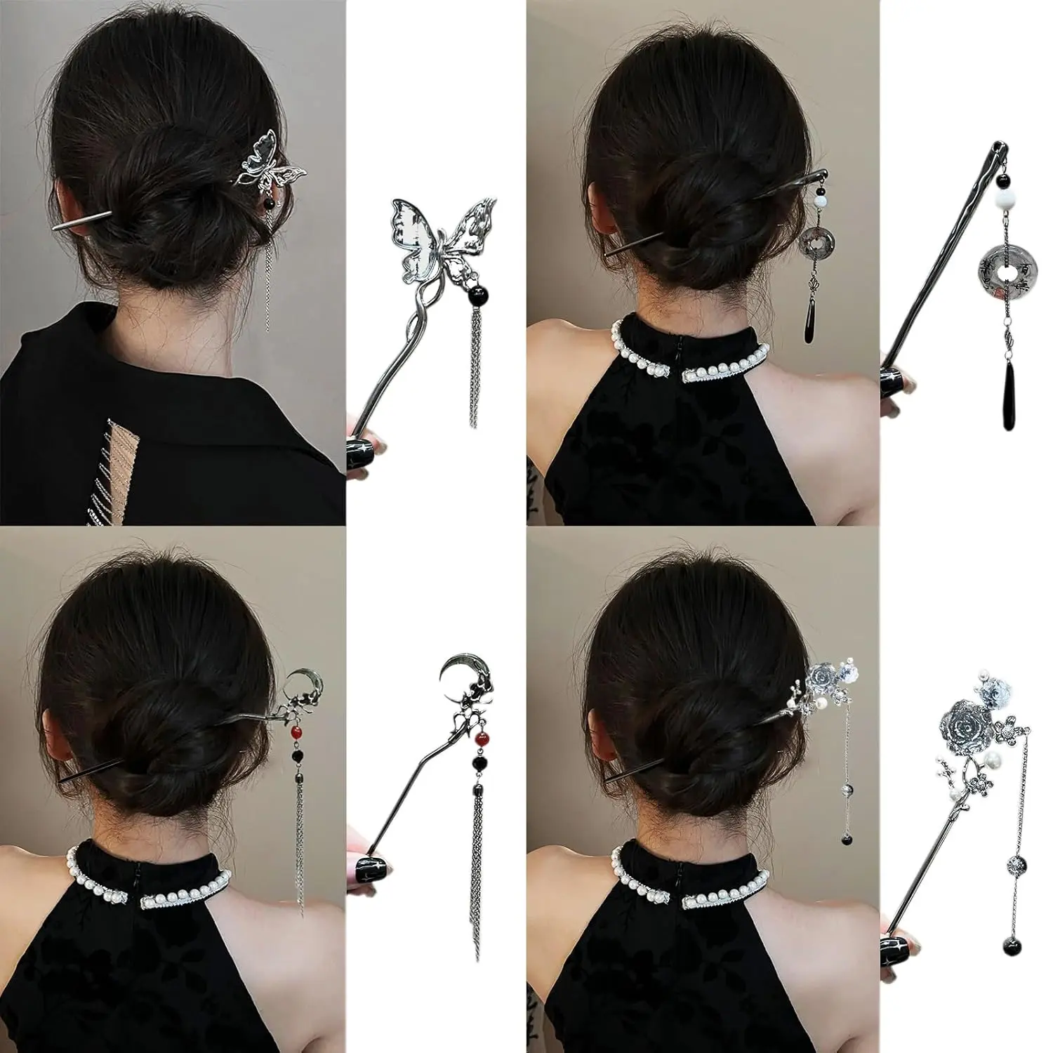 Vintage Butterfly Moon Flower Chinese Hair Sticks 6 Pcs  display picture 2