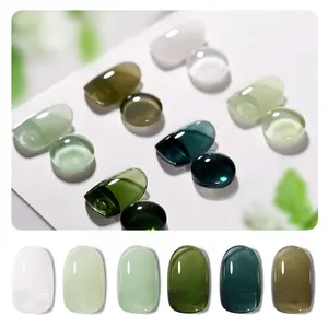 GAOY Emerald Green Jelly Gel Nail Polish Set, 6 Transparent Colors Sheer White, Soak Off UV Light Cure Gel Polish for Salon and Nail Art DIY at Home