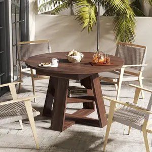 Expandable Round to Oval Dining Table, Extendable Wooden Kitchen Table with Storage Shelf, Modern Farmhouse Dinner Table