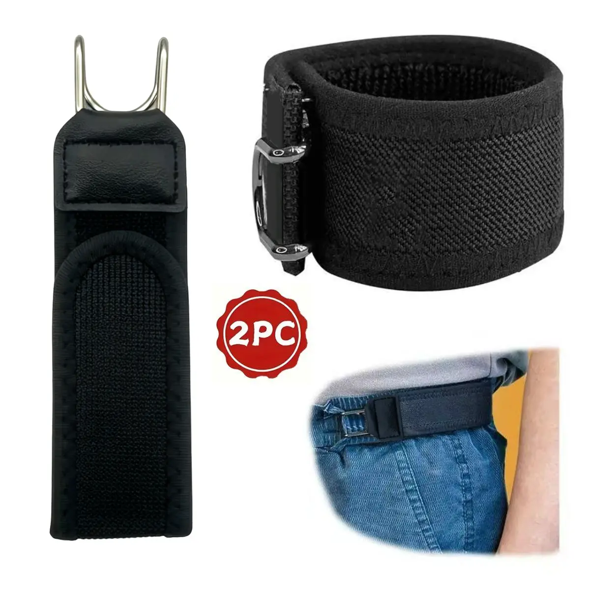 Men's Tactical Belts 2 Pack, Adjustable Elastic Band with Invisible Buckle for Casual Pants and Shorts, Fits 1.5 Inch Loops, Hook