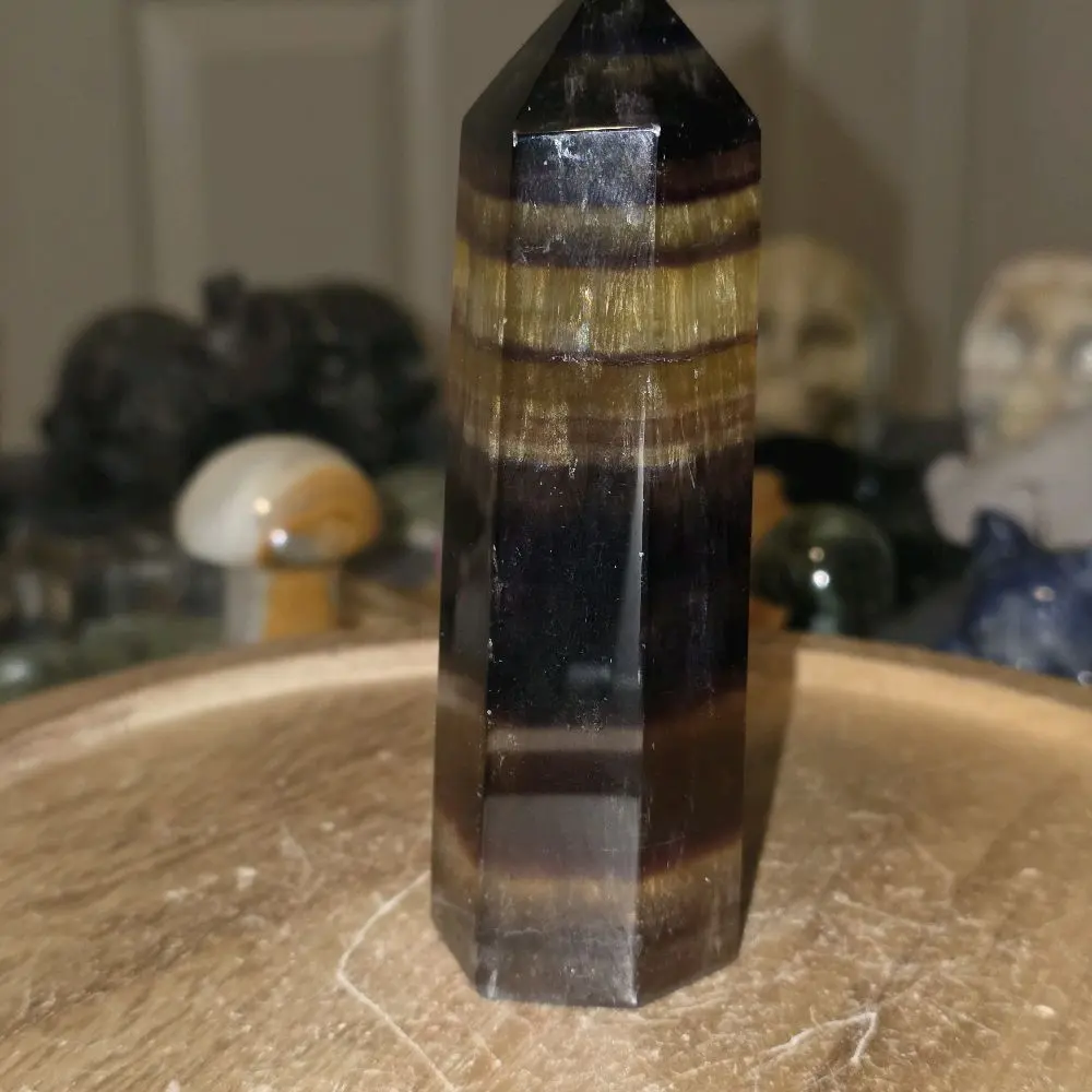 yellow and purple fluorite tower