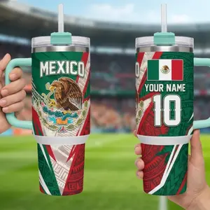 [Custom Name] Mexican Eagle Tumbler 20oz 40oz - Mexico Flag Tumbler with Handle & Straw, Patriotic Mexican Tumbler, Soccer Lovers Tumbler, Gift For Dad, Fathers Day