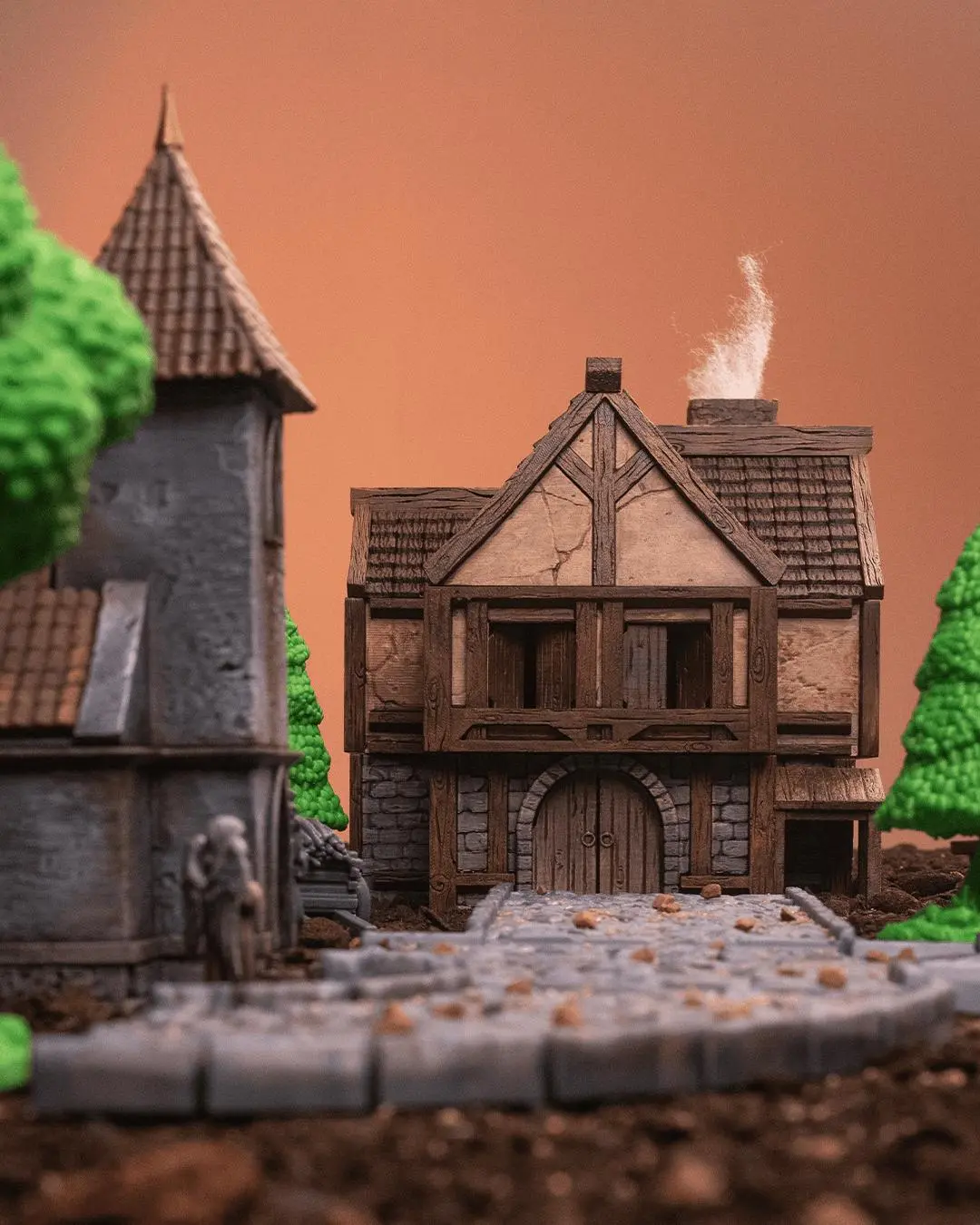 3D-Printed Plastic Tavern Miniature Inn Figurine - Paint-Ready Collectible Sculpture for Home Decor
