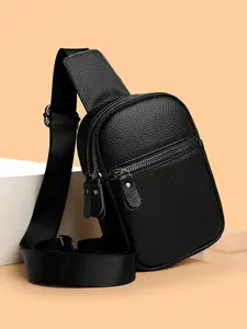 Men's Genuine Leather Chest Bag, First Layer Cowhide Slouchy Belt Bag, Multi-Functional Casual Sports Satchel, Zipper Belt Bag