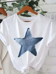 Women's Casual Everyday & party T-Shirt - Soft Breathable Loose Fit Round Neck Top - All-Season White Tee - Machine Washable Everyday & Formal Outfits - Comfortable Everyday Shirt, Versatile Clothing, Trendy Fashion, Easy Care, Short Sleeve, Fashion Lover
