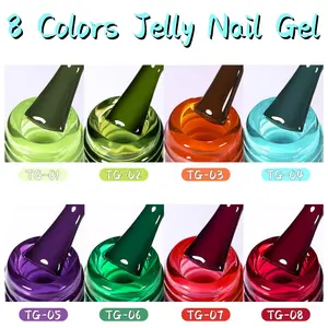 8 Colors/Set Jelly Nail Gel, Translucent Semi-Permanent Nail Art Polish, Soak off UV LED Gel Varnish, Complete Nail UV Gel Polish, Nail Art Manicure
