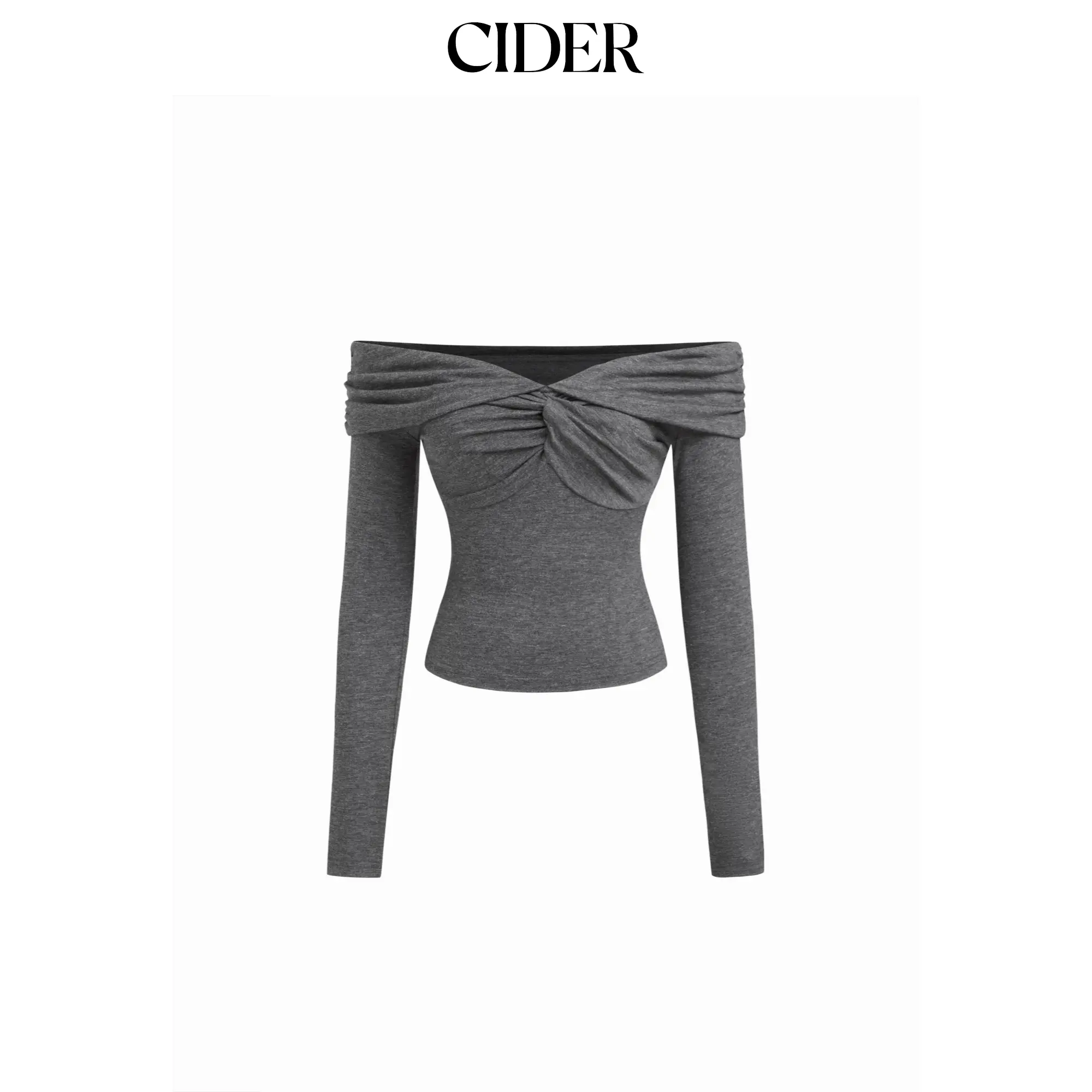 Cider Women's Off Shoulder Knitwear, Casual Plain Long Sleeve Loose Fit Pullover with Twist Ruched Front, Basic, Clothes, Minimalist