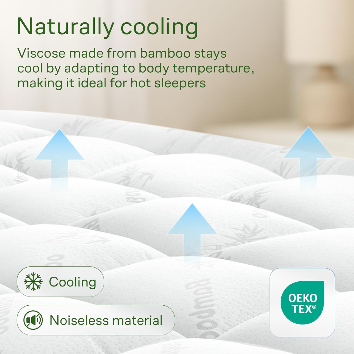 Naturally Cooling for Hot Sleepers, Viscose Made from Bamboo Pillow Top Mattress Pad for Back Pain Relief, Ultra Soft Mattress Topper