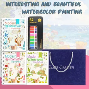 Watercolor Art Kit for Beginners, 3 Themed Painting Books Floral Seashell Garden, 24 Colors Paint Set, Gift Bag Included, Perfect for Creative Projects & Holiday Gifting