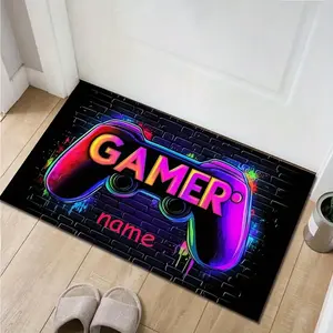 Customizable Gamer-Themed Area Mat - Vibrant Game Controller Design with "Name" Placeholder, Soft Polyester, Perfect for Living Room, Bedroom, Office, or Kitchen Decor