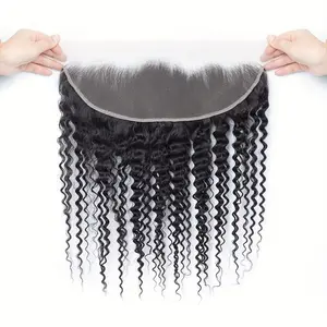 2025 Hot13X4 Lace Frontal Deep Wave Human Hair 180% Density Unprocessed 9A Deep Curly Virgin Hair 13X4 Ear To Ear Lace Closure Frontal With Baby Hair Natural Color