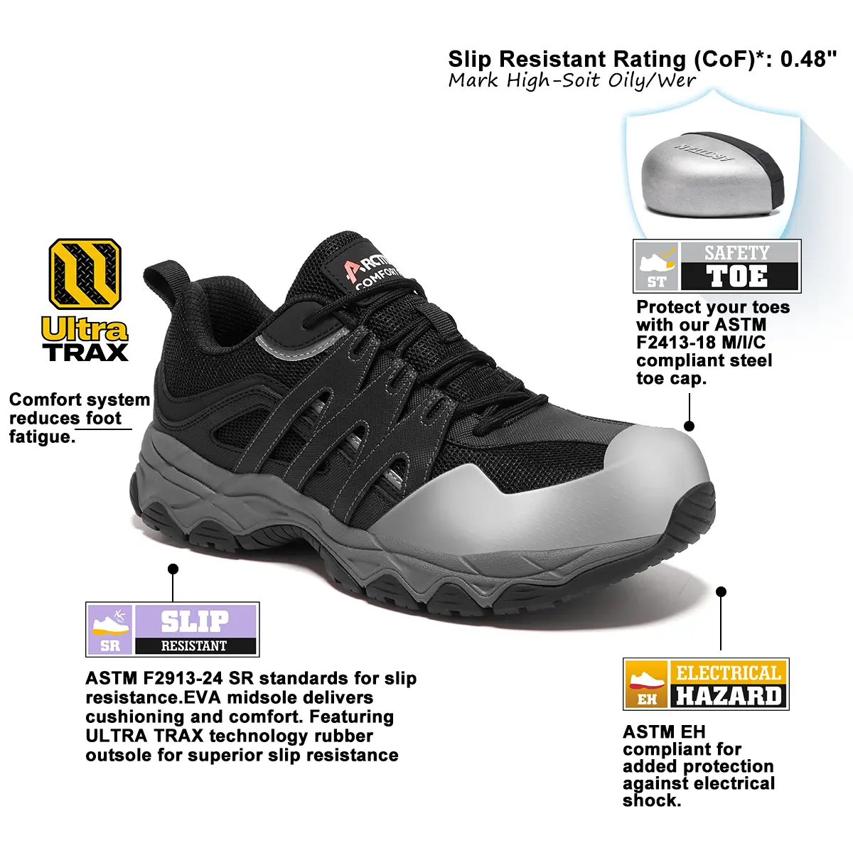 Non Slip Steel Toe Safety Work Shoes,Anti smash Puncture 