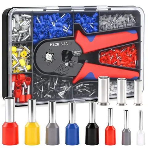 Ferrule Crimping Tool Kit with 1200pcs, AWG 28-7 Self-adjustable Ratchet Wire Crimping Tool,Insulated VE Tubular Crimp Terminals for Home Accessories Wire Crimper Cutter