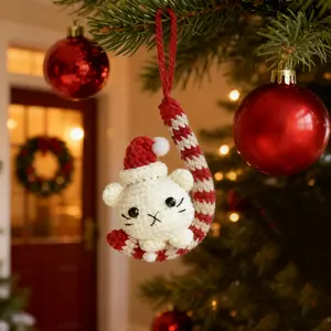 Crochet Cat Christmas Ornament - Christmas Tree Ornament Amigurumi - Handmade Gift for Cat Lovers - Christmas Decor