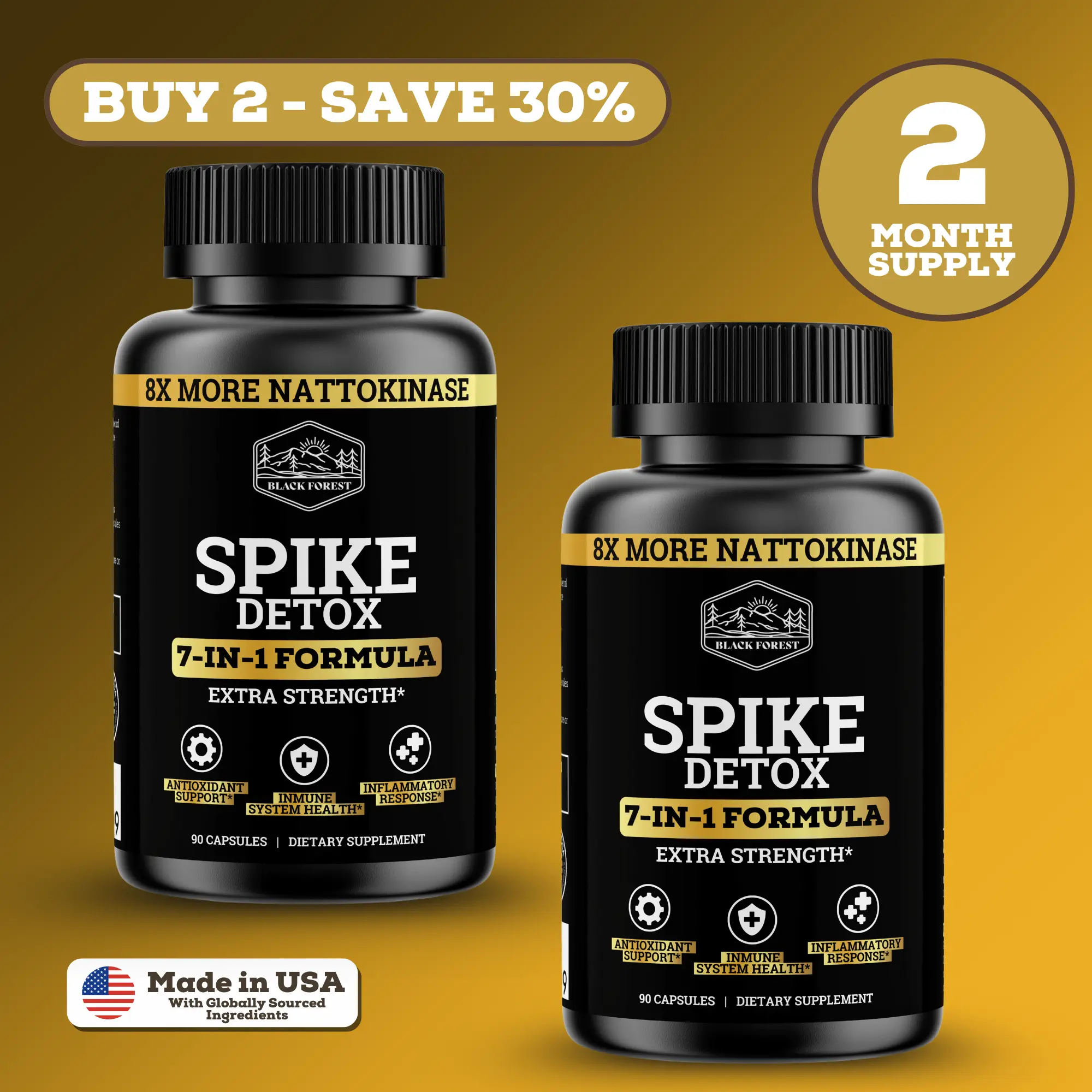 2 Bottles of Spike Detox 7-in-1 Formula | Includes 8X More Nattokinase, NAC, Zinc, Bromelain, Nattokinase, Turmeric, Quercetin, Black Pepper. Helps support removal of spike protein from the body. 2 Bottles of Spike Detox 7-in-1 Formula | Includes 8X More Nattokinase, NAC, Zinc, Bromelain, Nattokinase, Turmeric, Quercetin, Black Pepper. Helps support removal of spike protein from the body.