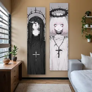 Angel Girl Vertical Banner Tapestry Wall Hanging Gothic Long Narrow Wall Tapestry Pale Pink Aesthetic Art Tapestries Ideal Gifts for Home Decor Enthusiasts Polyester Stitched Edges Wall Decor for Bedroom Living Room