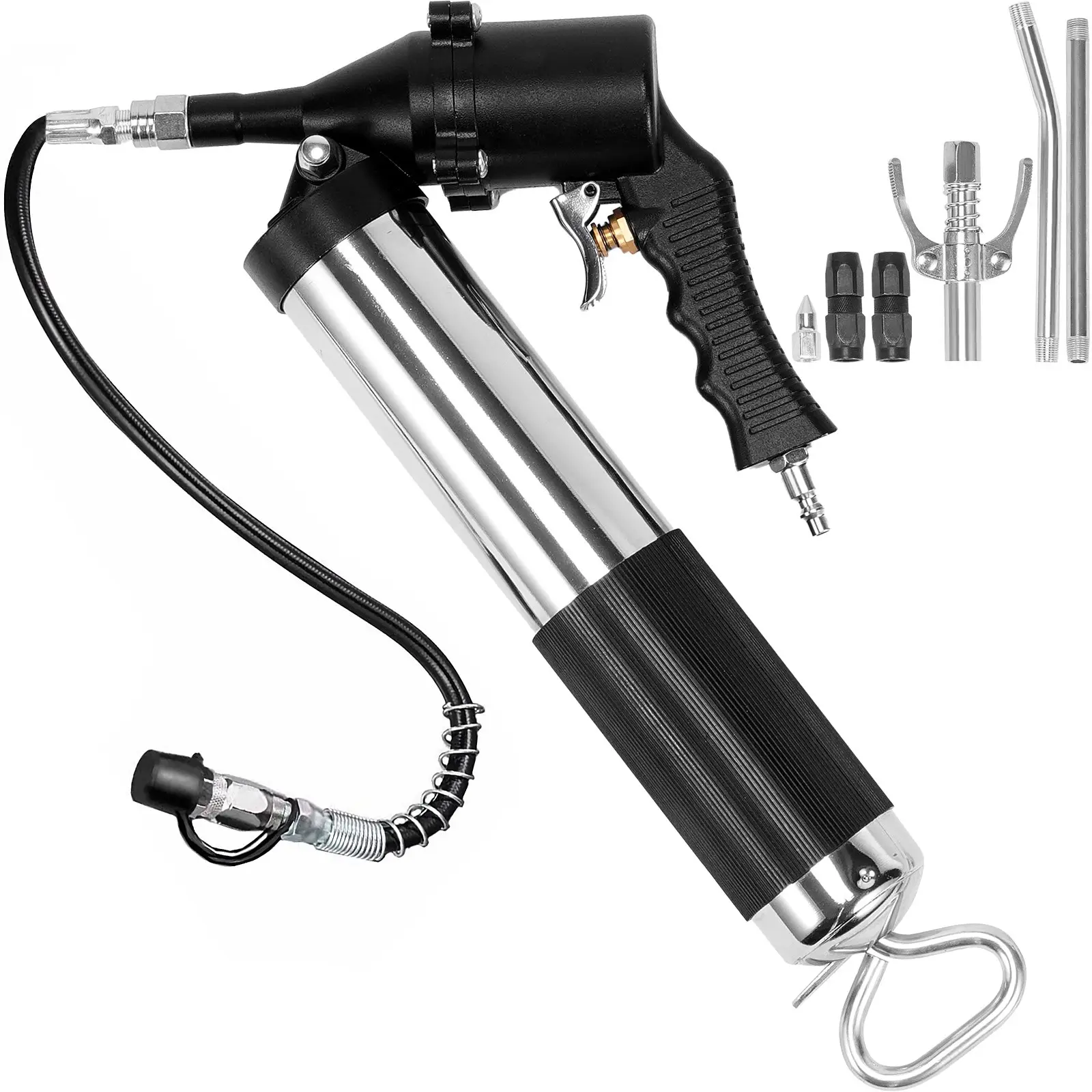 VEVOR Air Operated Grease Gun, 6000PSI, 14 OZ/400 CC Capacity Heavy Duty Pneumatic Grease Gun, with 18.5 Inch Flexible Hose, 1 Black Flat Coupler Poin