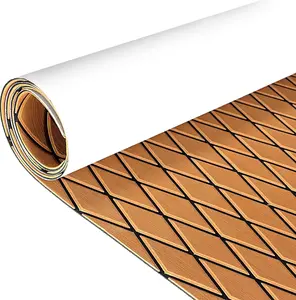 KXKZREN Diamond Pattern Brown/Black EVA Foam Boat Decking Sheet - Non-Slip Self-Adhesive Faux Teak Marine Mat, Waterproof Peel and Stick RV Yacht Flooring Pad for Motorboat, Kayak, Pontoon, Swimming Pool Accessories