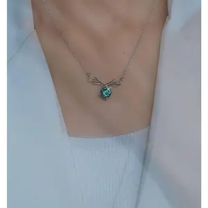 LisiZen New Millennium Rose-Cut Sea Blue Diamond Necklace Pendant Inlaid with High-Carbon Diamond Deer Accompanies You Collar Chain DZXL3979