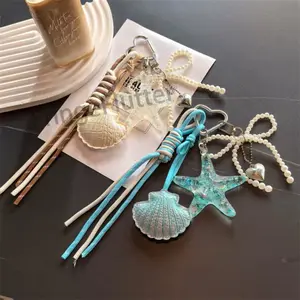 2026 New Arrival Ocean Style Starfish Shell Keychain, Bow Heart Woven Lanyard Bag Charm