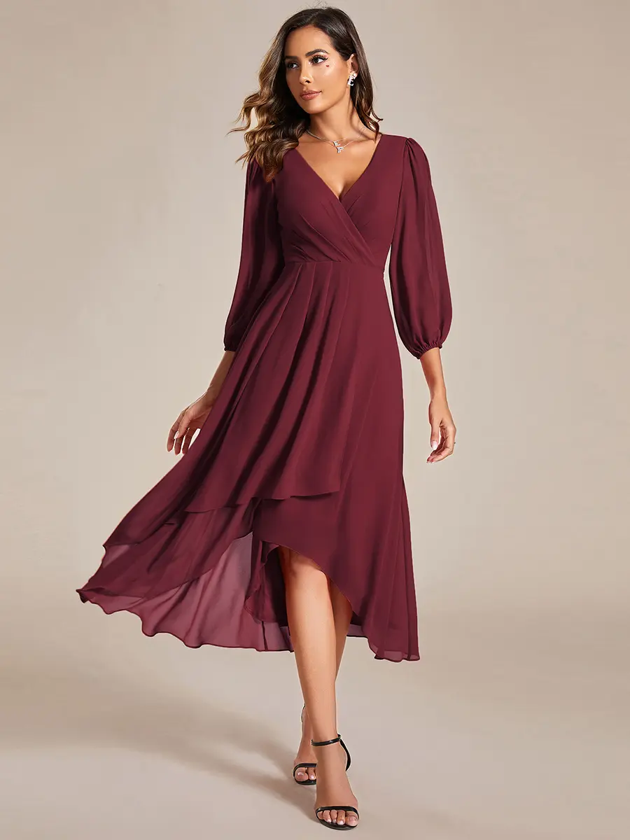 Ever-Pretty Spring dress,Fall Long Sleeves Elegant & Flattering Chiffon Midi Dress with Deep V- Ever-Pretty Spring dress,Fall Long Sleeves Elegant & Flattering Chiffon Midi Dress with Deep V-