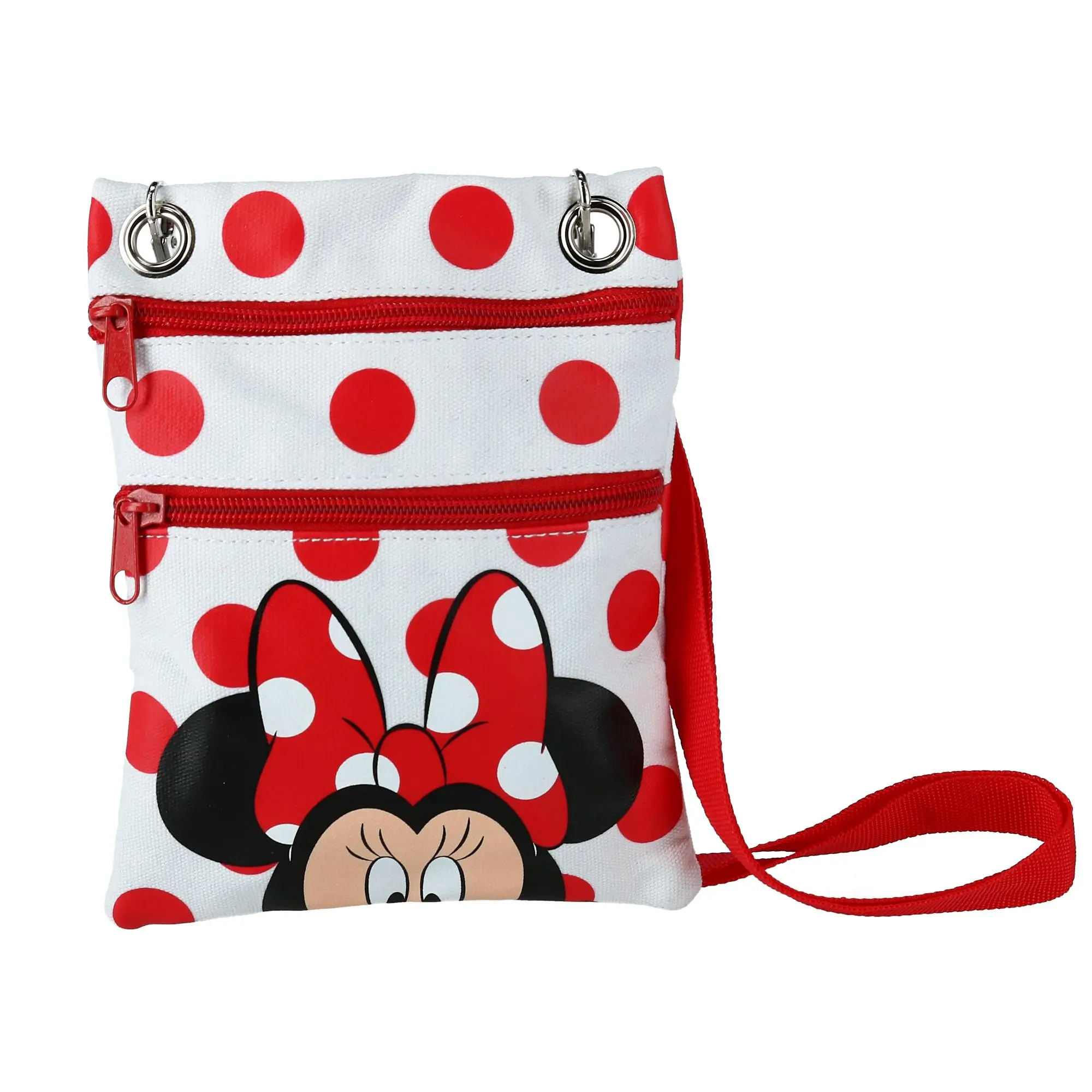 Jerry Leigh Disney Minnie Mouse Polka Dot Passport Crossbody Bag, Crossbody Handbags, Passport Bag, Adjustable, Lightweight, Zipper, One Size