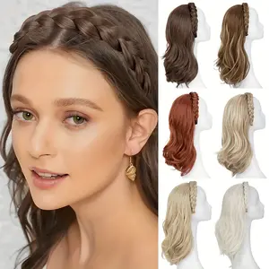 SARLA Synthetic Long Curly Wave Headband Wig with Twist Braid Hairband Half Friendly Heat Resistant Half Wig Hair Hoop Wig