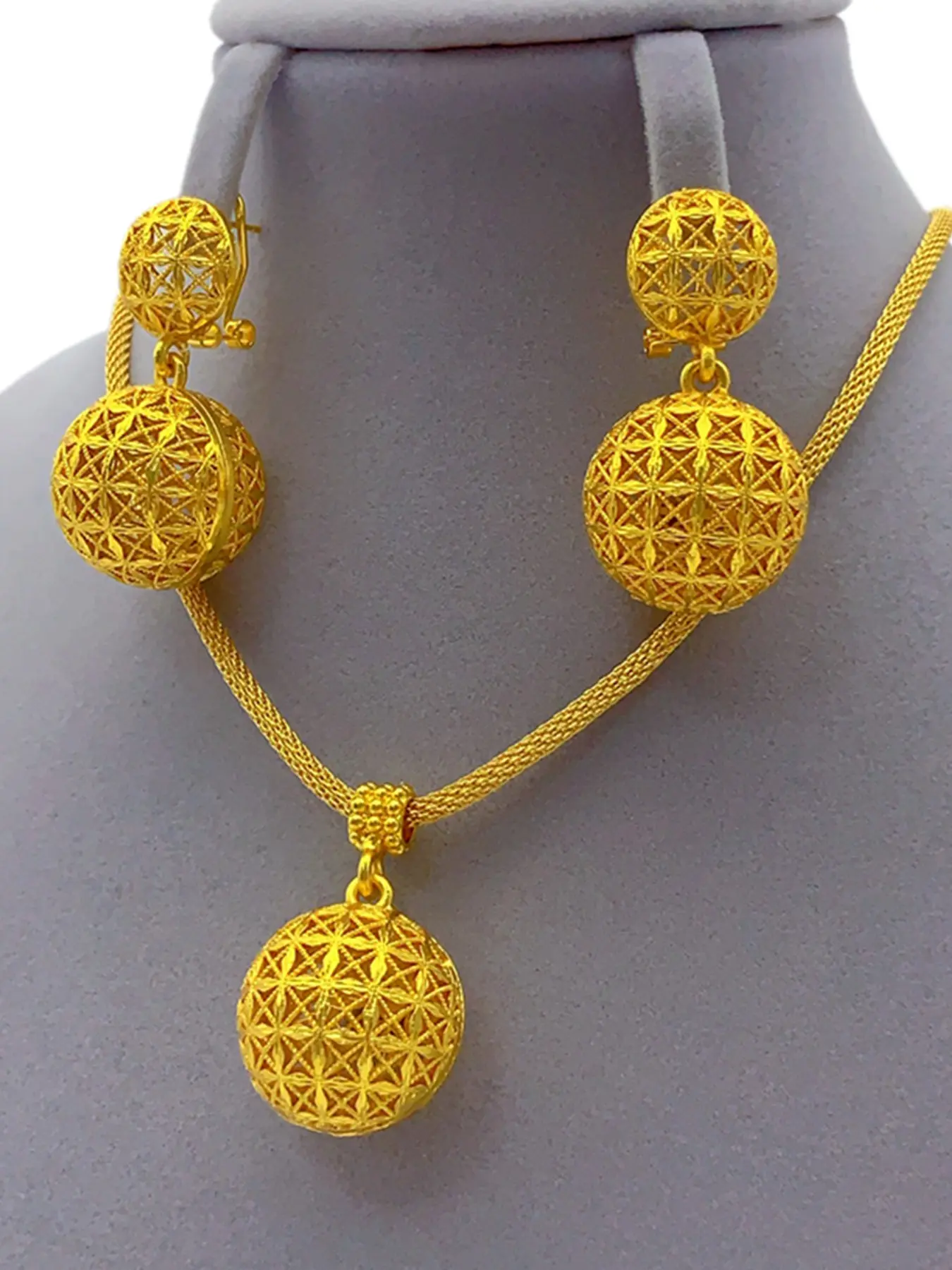 2 Piece Jewelry Set, Ball Pendant Design, Dubai Arabic Style Necklace Earrings, Women's Daily Party Accessory, Gift Wedding Jewelry, Elegant Jewelry Set, Matching Jewelry Set, Necklaces Earrings Set