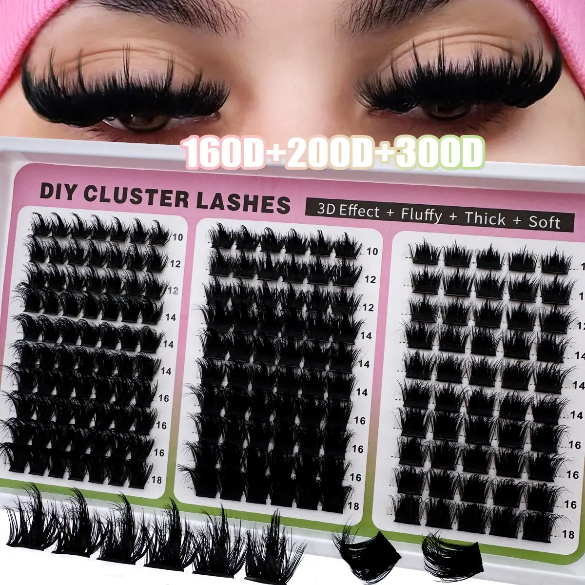 300D/200D Spikes Lash Cluster Eyelash Extensions 180pcs/260pcs Thick Spiky Lashes 10-18mm Wispy, Fluffy Eyelash Extension DIY D Curly Lash Extension Spiky Cluster Eyelash Extensions, Diy Volume Eyelash Clusters, Fluffy Volume Eyelashes, Diy Makeup Lashes