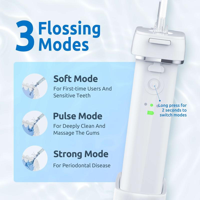 Water Flosser Mini Cordless Portable Oral Irrigator with 3 Modes, IPX7 Waterproof for Home & Travel Use - Waterfloss Teeth Cleaning Machine Lightweight