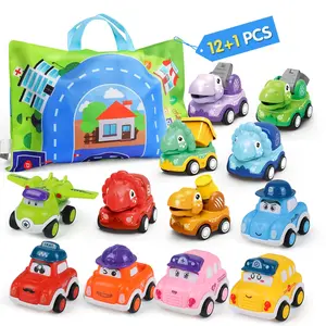 6/12 Piece Cartoon Animal Toy Cars, Kids Engineering Car Set, Truck Stuff, Dinosaur Friction Power Backyard Toys, Interactive Educational Gift for Boys & Girls