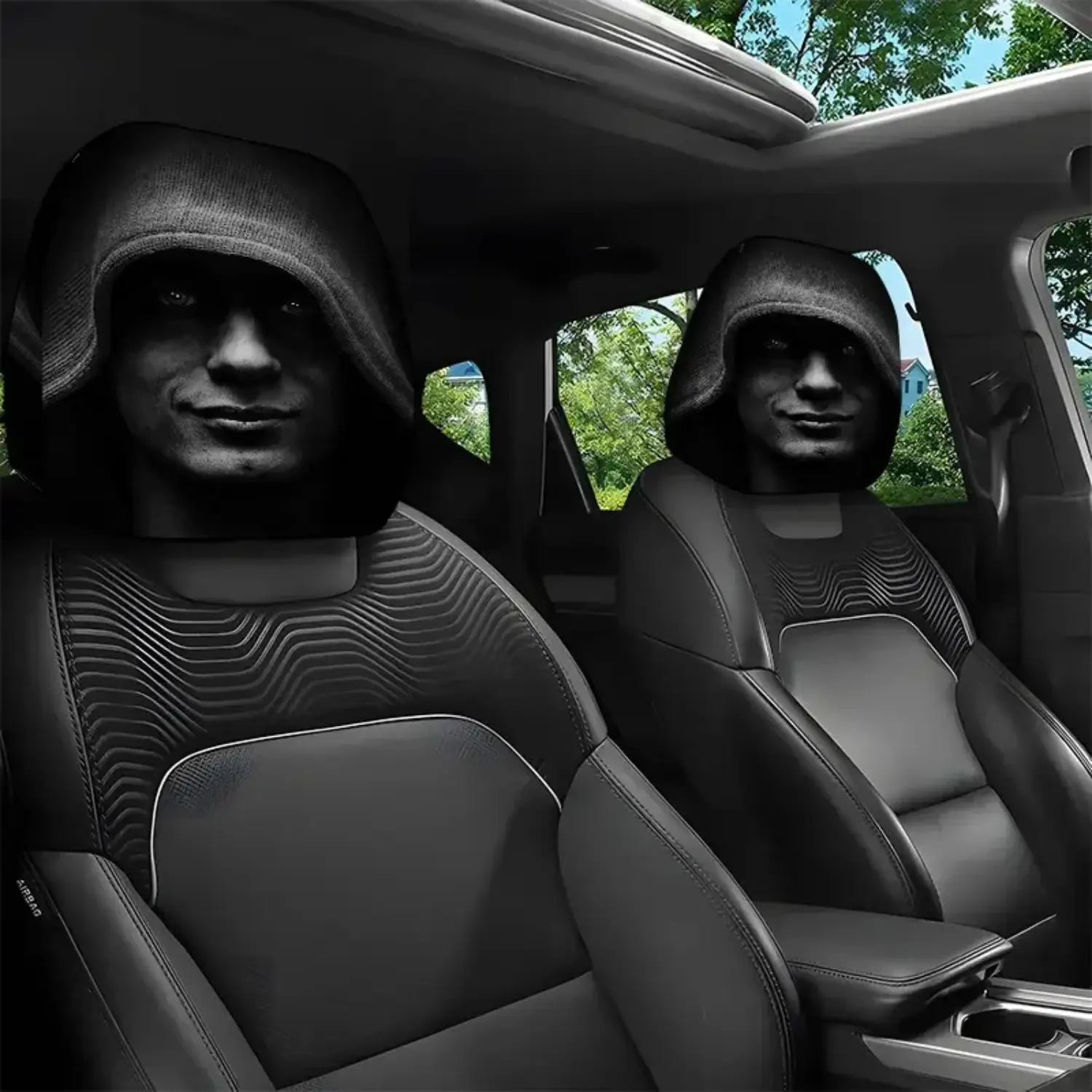 2 Pcs Mysterious Hooded Figure Car Headrest Covers, Trending Dark Aesthetic Car Seat Decor Universal Fit 11x10.2 Inch Durable Elastic Interior Accessories, Anti-Dust Protective Car Styling for Daily Commute, Road Trips, Car Enthusiasts Gift Idea